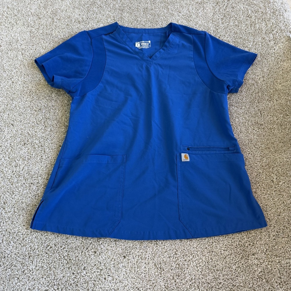 Carhartt Scrub Shirt Pants Set Womens M Blue Modern Fit Pockets Logo Workwear